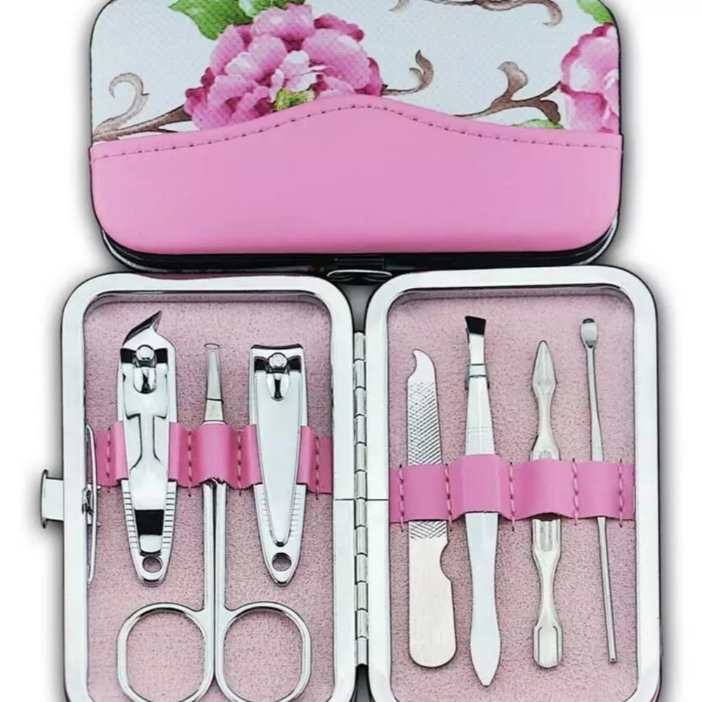 1Set=7Pcs Nail Clippers Travel Grooming Kits Case Care Pedicure Scissors Tweezer